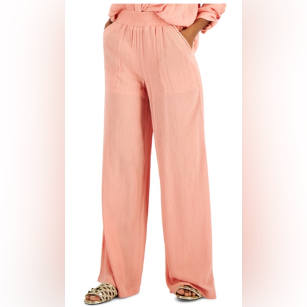 INC International Concepts Women Patch Pocket Pull On wide Leg pants sz M